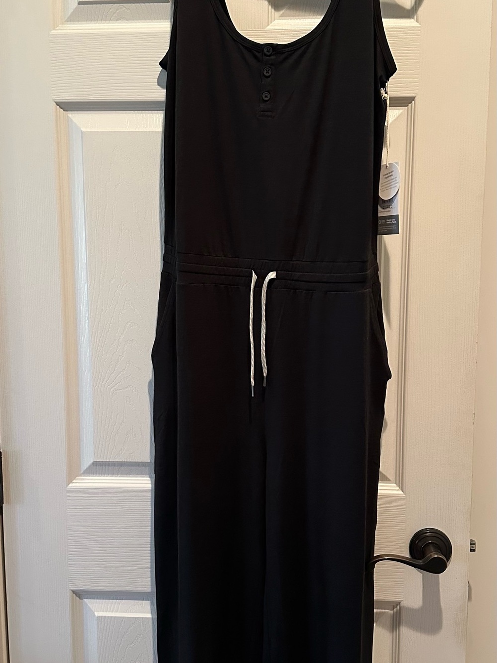 Vuori Black Sleeveless Henley Drawstring Jumpsuit